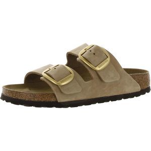 Birkenstock Womens Beige Leather Slip On Footbed Slide Sandals Shoes
